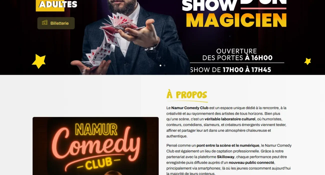 Namur Comedy – Event Website Design & UI/UX Optimization